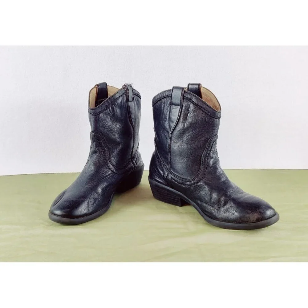 Kids Frye Black Leather Bootie Carson Shortie 13E Unisex Pull On Loops Western